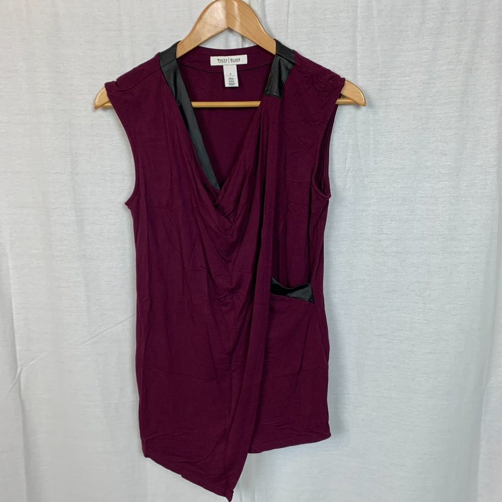 White House Black Market Women's Draped Front Tank Top Faux Leather Trim Small